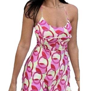 Zara Women's Printed Satin Effect Corset Bodice Inspired Mini Slip Dress XS